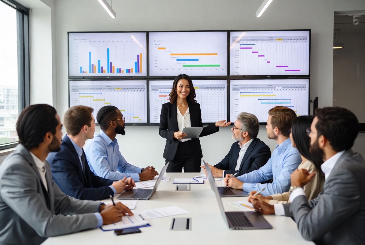 Executive team conducting AI strategy meeting